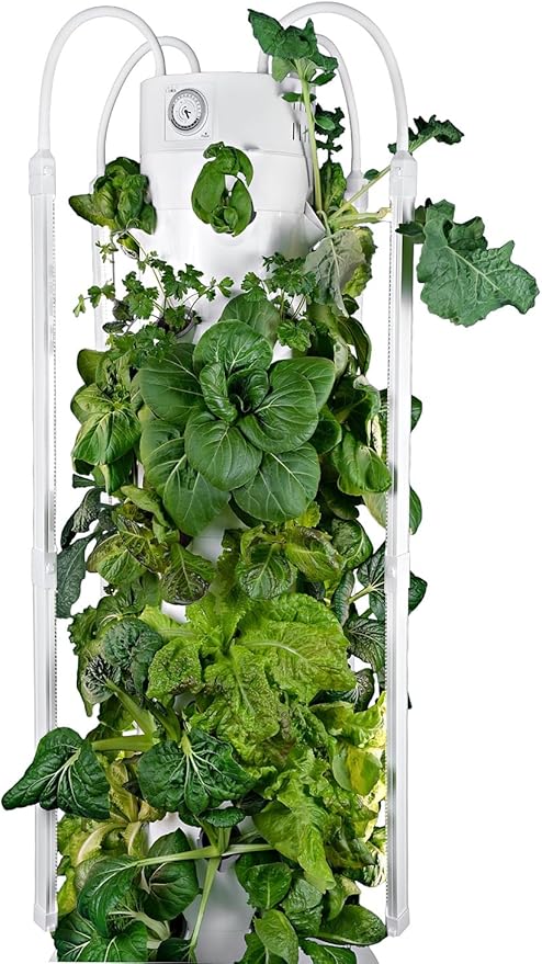 HX Hydroponic Tower | High Capacity Tower | Hydroponics Growing System Kit | Food Grade with 40 Net Pots (with LED Grow Lights)