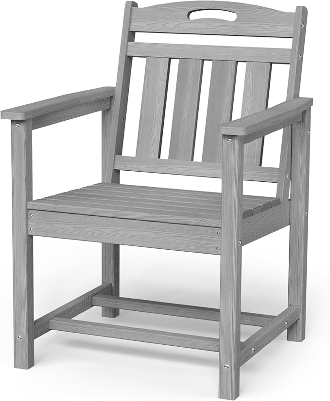 Outdoor Patio Dining Chair - All-Weather Fade-Resistant HDPE, Low Maintenance - for Garden, Backyard, Deck - Grey
