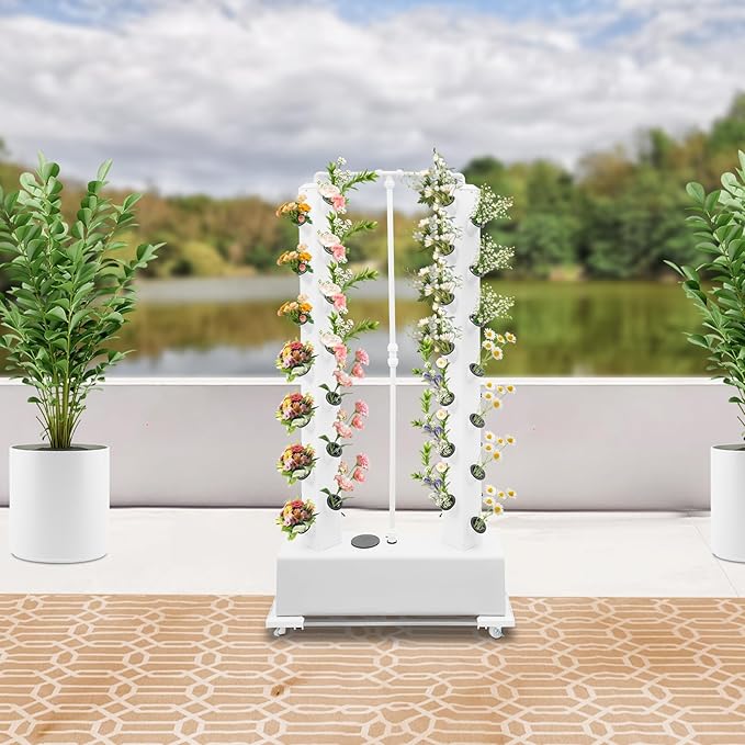 Hydroponic Growing System, 56-Plant Vegetable Planter Tower Outdoor Indoor Garden Vertical Planter Germination Kit with Water Pump & Intelligent Water Circulation for Gardening Lover