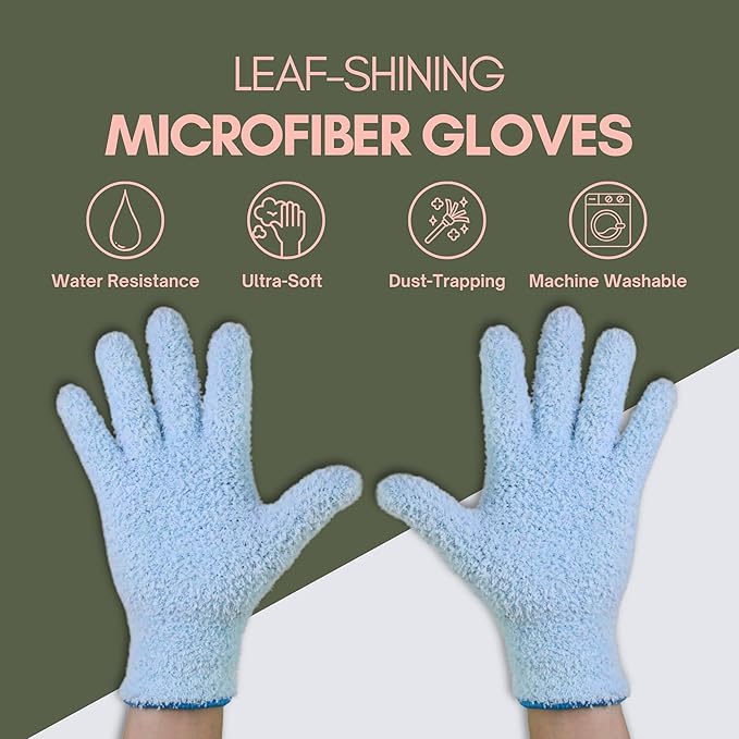 Mossify Microfiber Gloves for Plant Dusting – Reusable & Washable Plants Leaf Cleaning Gloves for Houseplants & Indoor Gardening, Soft & Absorbent Plant Dusting Glove for Windows, Dust Mitt - Blue