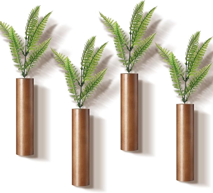4 Pack Wood Indoor Wall Planter Modern Mounted Wooden Vases Home Wall Decor for Living Room Bedroom Bathroom for Dried Flowers and Greenery Plants