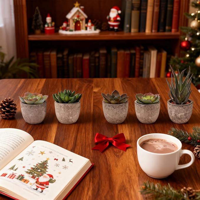 wiwauouo Set of 5 Artificial Succulent Plants in Pots - Lifelike Fake Succulents for Desk Decor, Low-Maintenance Home & Office Decor Gift