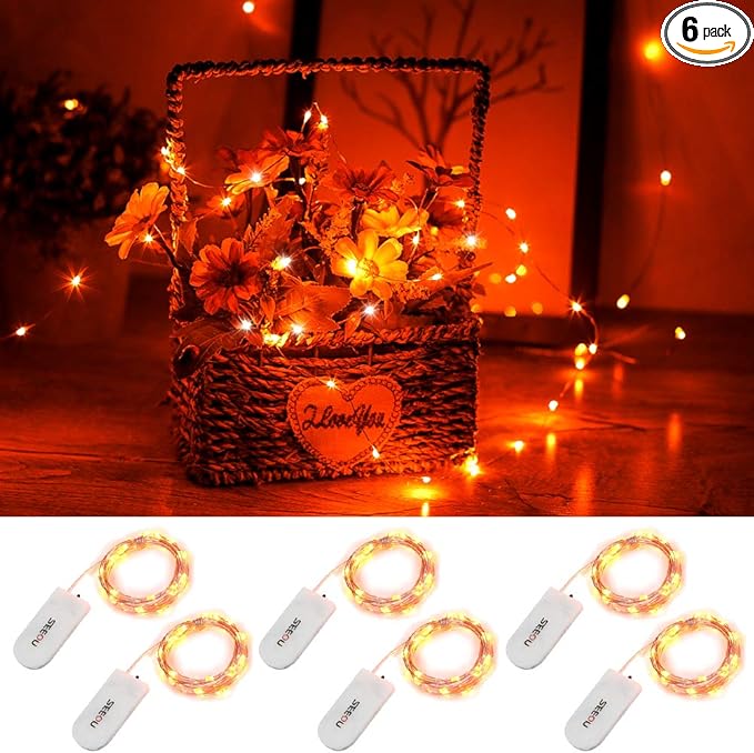 YKB 6 Pack Orange Fairy String Lights Battery Operated Fairy Lights Starry String Lights on 3.3ft/1m Silvery Copper Wire DIY Christmas Decoration Costume Wedding Party Halloween Easter