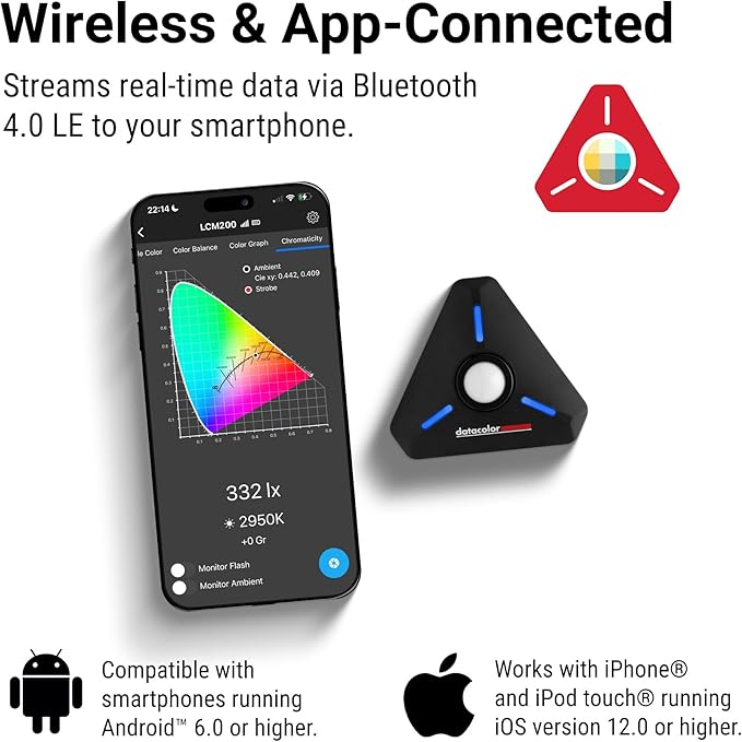 Datacolor LightColor Meter - Bluetooth-Enabled Light & Color Temperature Meter for Photo, Video, and Cinema - Continuous Real-Time Data Streaming - Portable, Compact, Drop-Resistant
