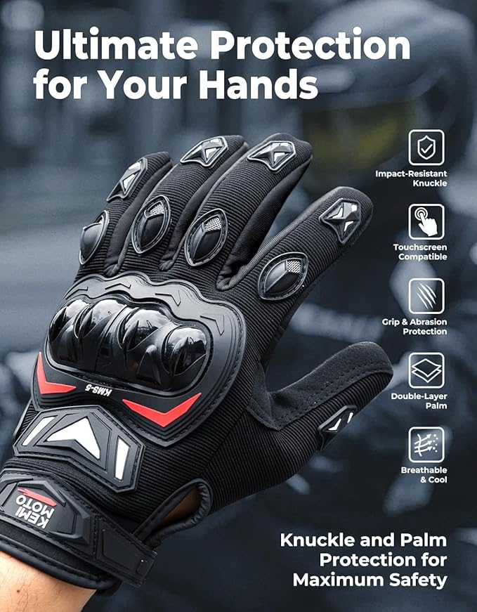 KEMIMOTO Motorcycle Gloves for Men, Touchscreen Cycling Gloves for Outdoor Sports On-Road Off-Road Mountain Motorcycle Motorcross Motorbike Dirt Bike Bicycle Racing ATV UTV