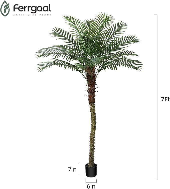 7Ft Artificial Sago Palm Tree Tall Fake Palm Plant with 12 Pcs Adjustable Leaves Tropical Decor Plastic Faux Tree in Pot Realistic Fake Plants for Home Indoor Office Patio Porch