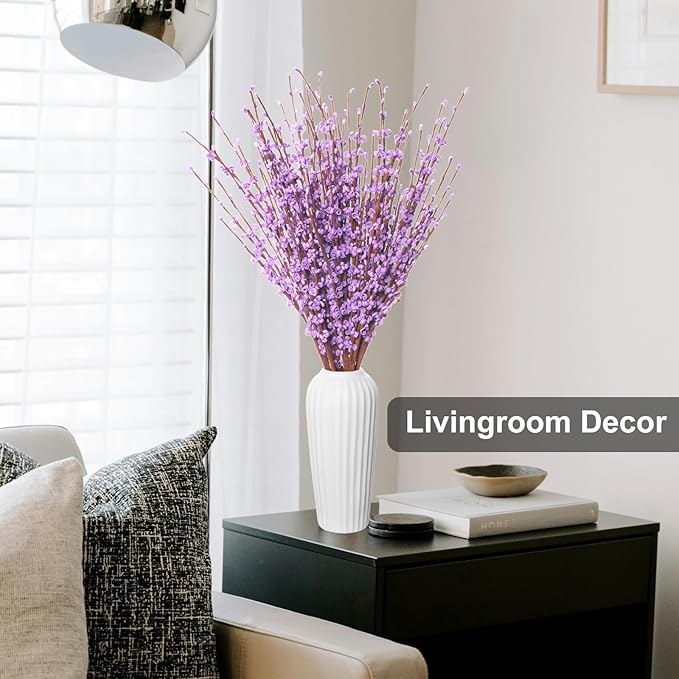 10 Pcs 30" Long Jasmine Artificial Flowers Fake Flowers Dry Branches Stem for Home Office DIY Floral Art Plant Wedding Table Centerpieces Party Vase Decoration (Macaron Purple)