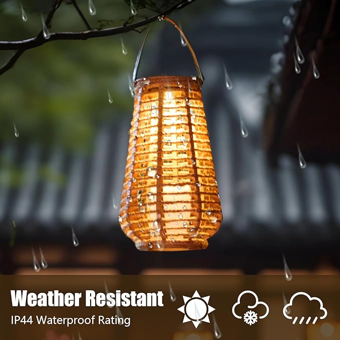 Solar Lanterns Outdoor Waterproof, Imitation Candle Lantern in Bohemian Style for Garden, Backyard, Patio Decor, Birthday Gifts for Women Mom Grandma, Hanging Garden Lights for Outside (2 Pack)