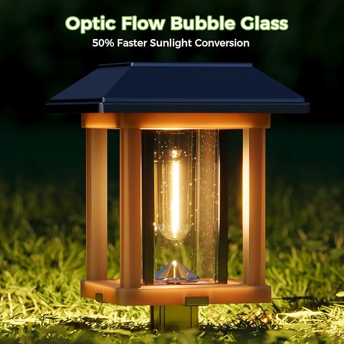 XMCOSY+ Solar Pathway Lights Outdoor Waterproof IP65 - Dual-Tone 25 LM LED Solar Garden Lights for Yard (Two-Tone Bronze & Wood Color, 2 Packs, Warm White)