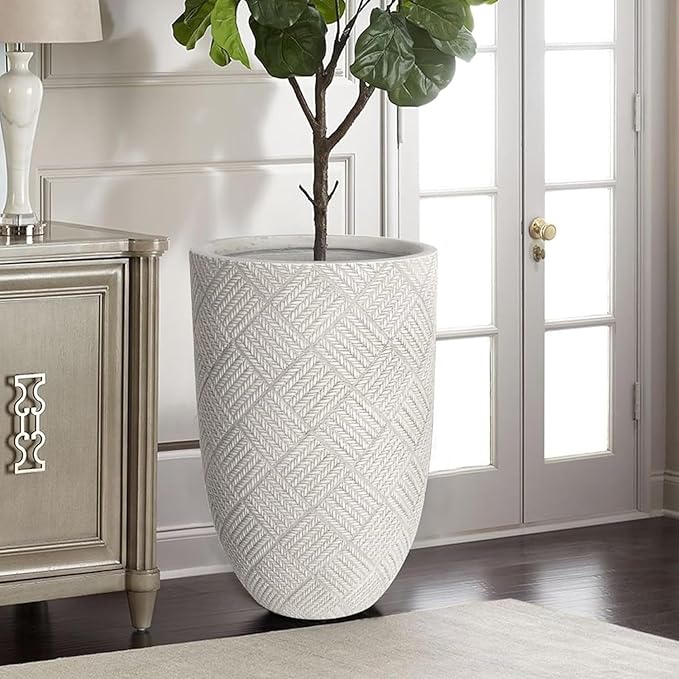 Oakrain Large Rustic Planters for Indoor Plants, 17" Tall Decorative Planter Pot with Drainage Hole, Modern Floor Vase for Home Decor, Living Room, Entryway, Washed Gray