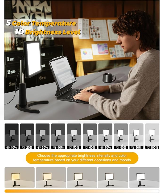 MirthSip 10000 Full Spectrum, UV-Free Light LED Sunlight Lamp with 3 in 1 Mount, Timer & Adjustable Brightness, Portable, Daylight for Office Reading Morning Routine