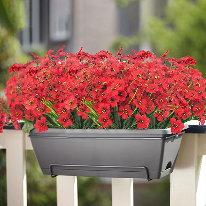 Grunyia 20 Bundles Artificial Flowers Outdoor UV Resistant Fake Flowers (Red)