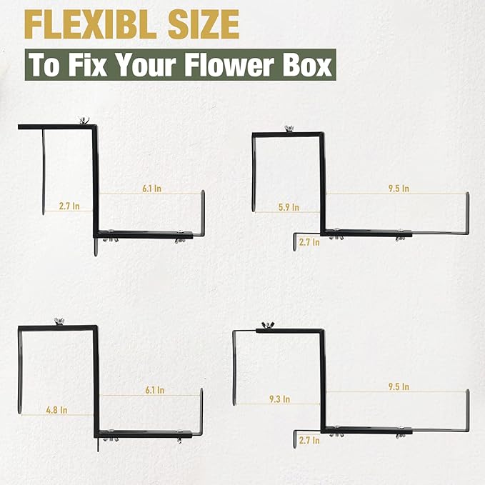 6-Pack Window Box Bracket,Adjustable Planter Box Brackets, Heavy Duty Q235 Steel Universal Outdoor Hanging Bracket, Flower Box Brackets for Fence Railings Windowsill Patio Garden Balcony