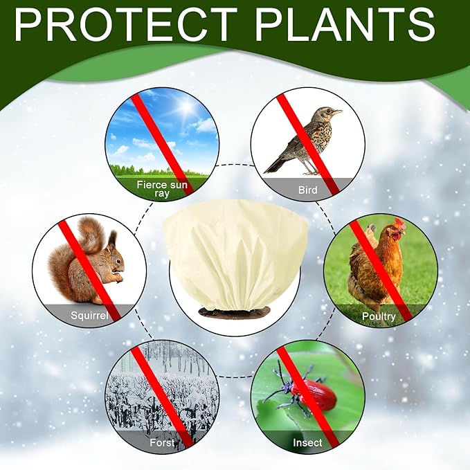 EYNDYN 8 Pcs Plant Covers Frost Protection Bag 39.3" x 19.6" Winter Reusable Plants Jacket with Drawstring Shrub Protection Wraps Bags Frost Blanket for Winter Outdoor Garden Plants