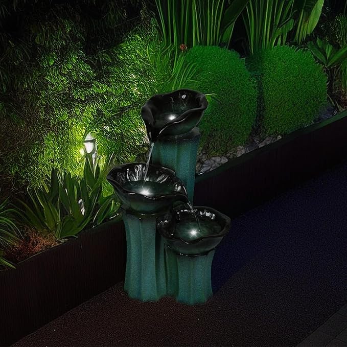 Ferrisland 3 Tiered Outdoor Big Waterfall Fountain Outdoor, 22" H Lotus Leaf Indoor Outdoor Freestanding Relaxing Water Fountain, Garden Backyard Decking Home Decor, Gift Ideas (Lotus)
