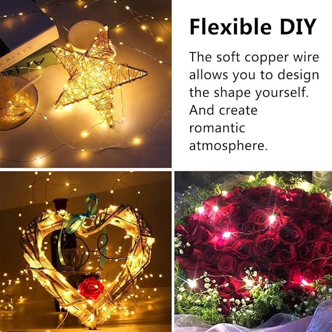 24 Pack Fairy Lights Battery Operated String Lights，7FT 20LED Waterproof Silver Wire Christmas Lights Outdoor,Firefly Mini Lights for Bedroom Party Birthday Wedding Indoor Decorations.