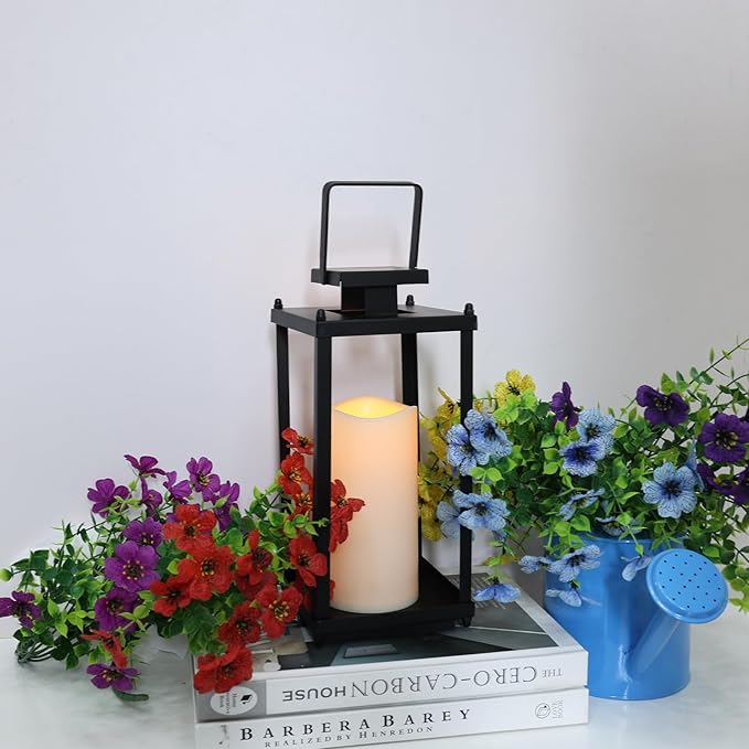 NEEDOMO Lanterns Decorative Indoor& Outdoor, 13.4" Metal Tabletop Decor Lantern for Patio Home, Candle Holders for Home Kitchen Coffee Table Livinig Room Decor