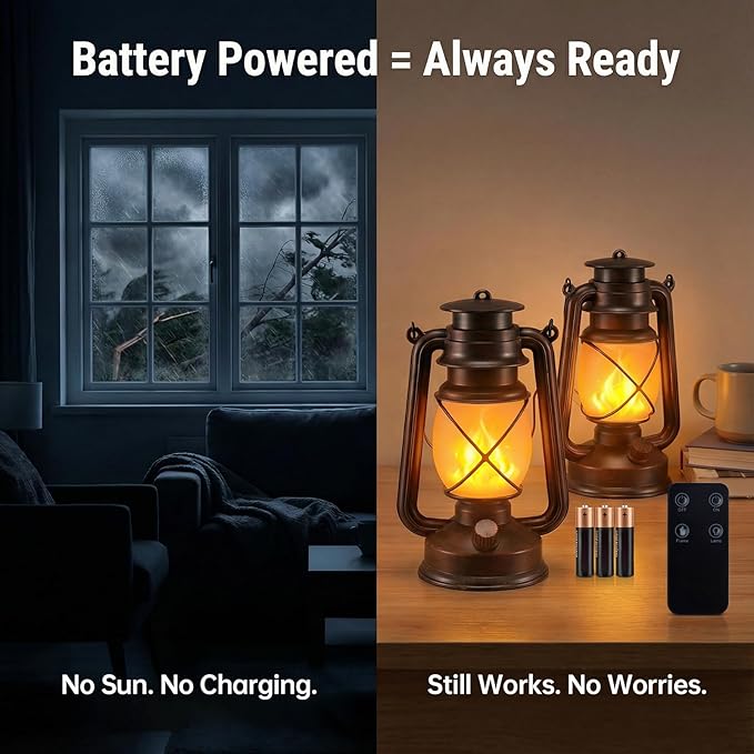 Outdoor Lanterns Waterproof Hanging Vintage LED Camping Lamps with Dancing Flame Non-Solar Remote Control Light Landscape Decor for Table Patio Garden Yard Pathway Porch 2Pack (3AA Batteries Power)
