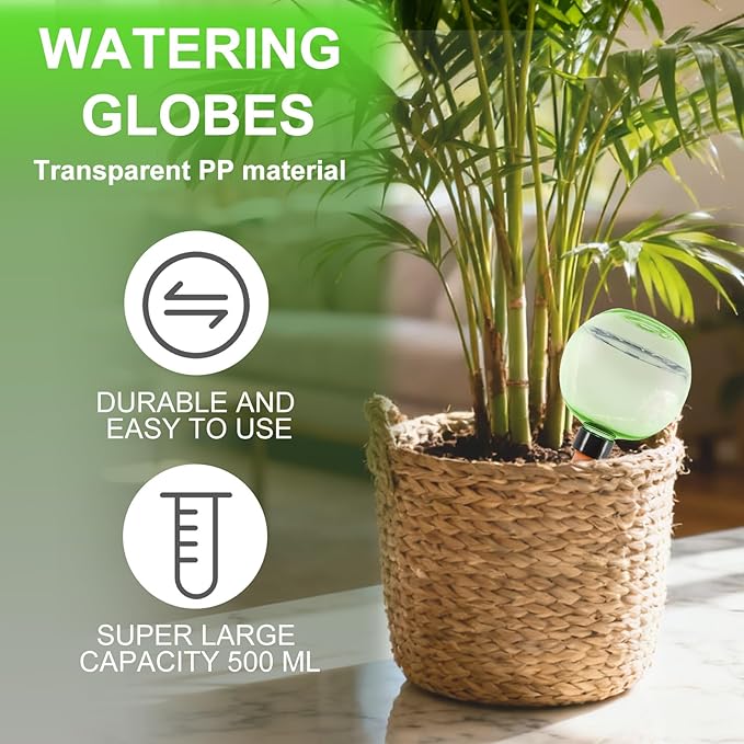 6 Pack Self Watering Globes 17oz Large Plant Watering Globes Top Fill, Self Water Planter Insert Indoor/Outdoor Plastic Water Bulbs Slow Release Terracotta for Plants, Green