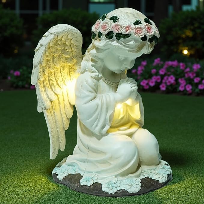 ArtCredit Solar Angel Garden Statues with LED Lights, Outdoor Decor for Patio Yard Balcony - Unique Housewarming Birthday Gifts for Women Mom Grandma
