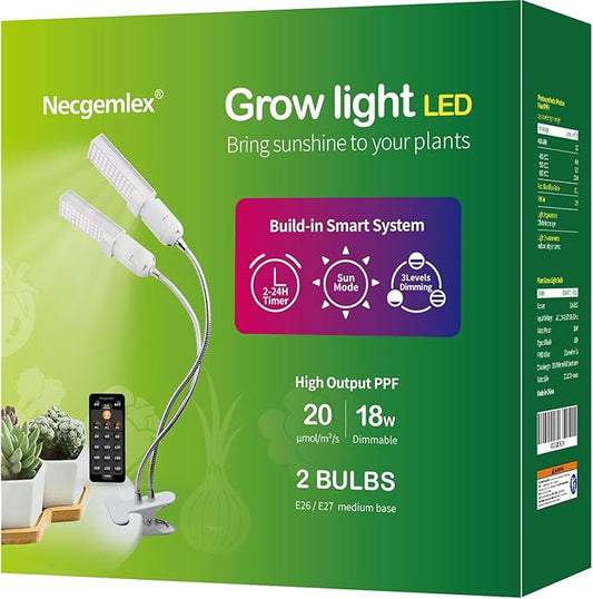 Necgemlex Smart LED Grow Lights for Indoor Plants - Real Time Sunlight Brightness Simulation, Full Spectrum Grow Light with 2-24 Hours Timer, Auto on/Off, Independent Control Dual Heads, Dimmable