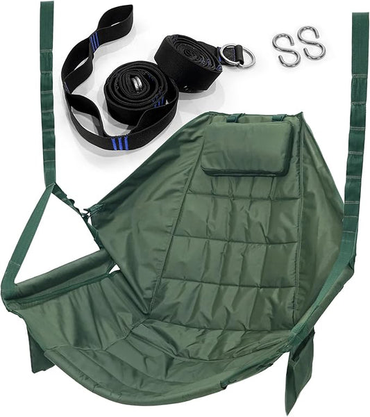 Tranquillo Hanging Hammock Chair, Patio Swing Chair, Outdoor Swing Chair with Headrest, Armrest, Cup Holders, Porch Swings Outdoor and Hammock Tree Straps, Net Moss Green