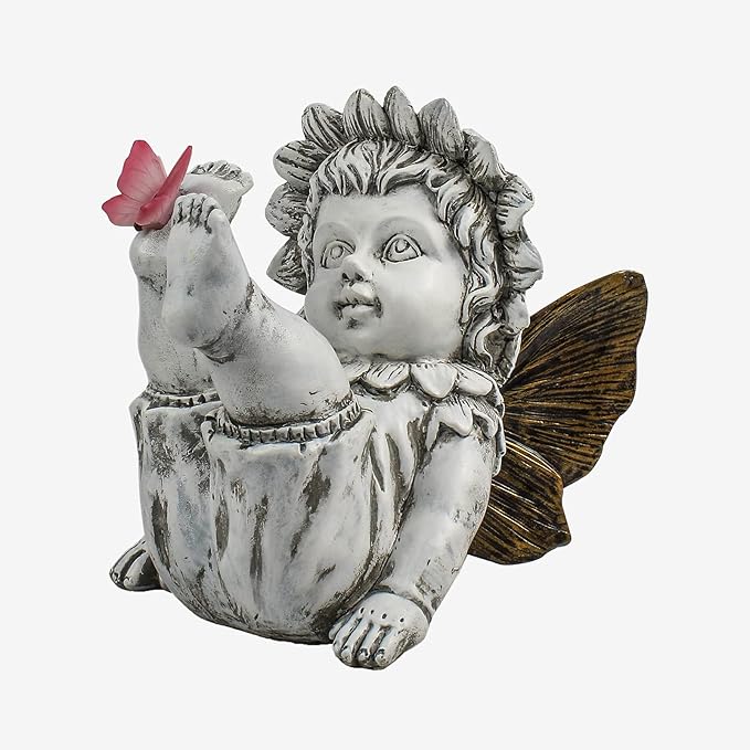 Fairies for Fairy Garden Solar Decor - Fairy Figurines Resin Outdoor Statues Ornaments with Light up Butterfly for Patio,Lawn,Yard,Porch,Outside Angel Gifts