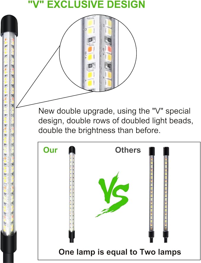 GROWSTAR Plant Lights for Indoor Growing, Full Spectrum 4 Heads Clip Grow Lamps with 10 Feet Cables for Seeding Blooming and Fruiting(2 Pack)