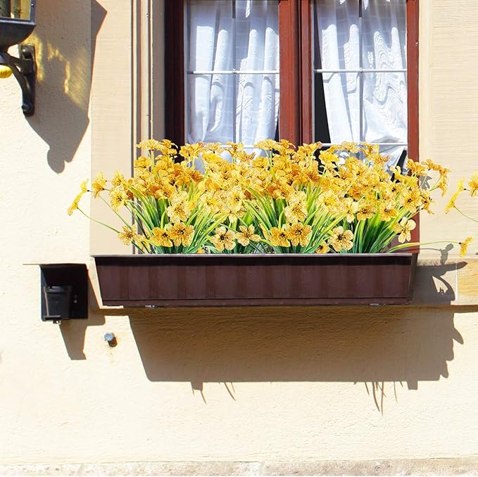 JEMONG 20 Bundles Artificial Flowers Outdoor UV Resistant Fake Flowers No Fade Faux Plastic Plants Garden Porch Window Box Decorating (Yellow)…
