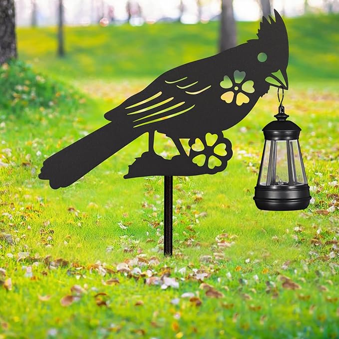 2Pack Solar Outdoor Garden Lights Stakes Solar Metal Flower Cardinal Lawn Deco Statue Patio, Outdoor Decor, Garden Decorations, Lawn Ornaments