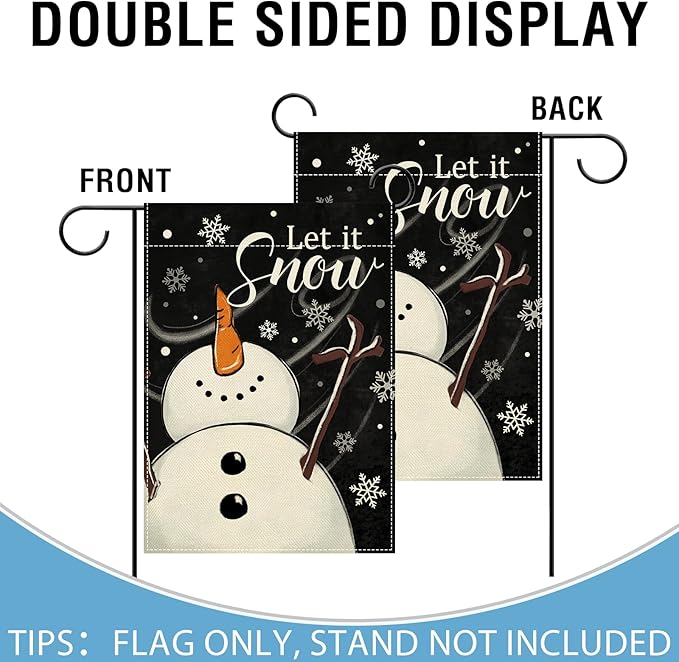 Artofy Winter Snowman Black Small Decorative Garden Flag, Let It Snow Snowflake Yard Lawn Outside Decor, Christmas Seasonal Burlap Outdoor Home Decoration Double Sided 12 x 18
