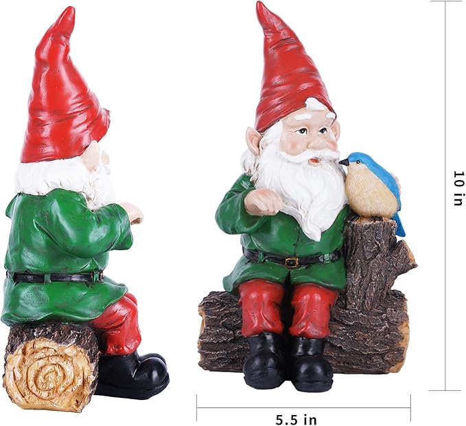 DUSVALLY Garden Gnome Statue, Outdoor Decoration Statues Vivid Statue Statuary Garden Sculptures Yard Décor, Gnome and Bird