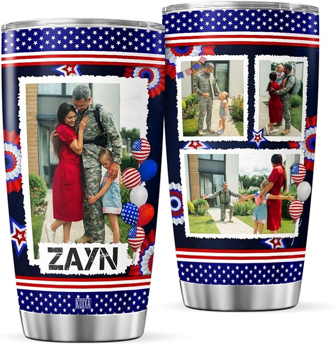 Personalized Coffee Tumbler Custom Images Retirement Gifts For Men Veterans Dad Militarian Travel Mug With Lid Stainless Steel Tumblers Insulated Cups Cold Drinks At Christmas