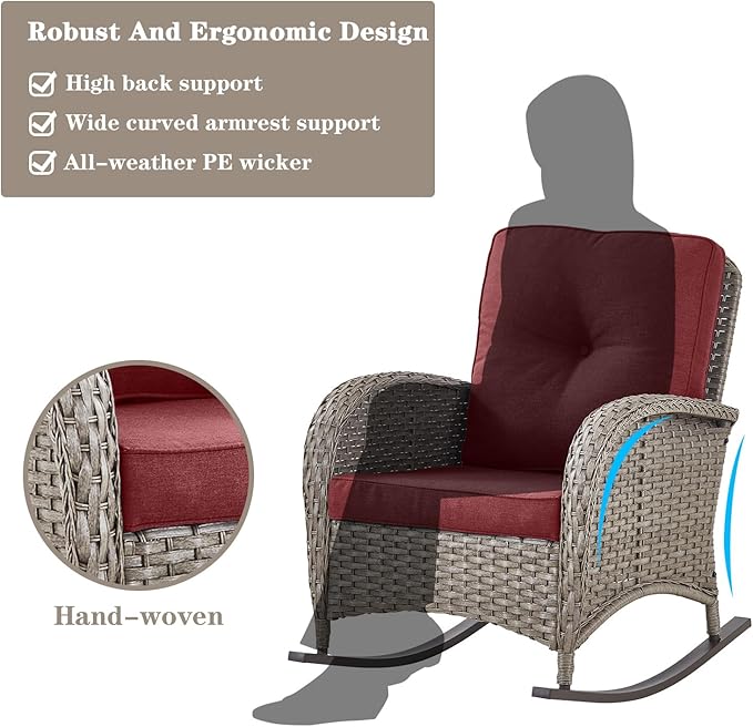 Belord 5 Piece Patio Rocking Chairs Furniture Set - Outdoor Wicker Furniture with Ottomans and Side Table, Rattan Conversation Bistro Set for Porch Balcony Backyard