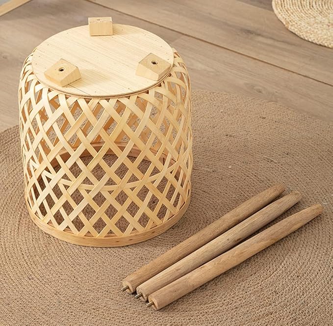 RISEON Set of 2 Handmade Mid Century Modern Planter, Rustic Indoor Rattan Basket Flower Pot Plant Stand,Large Floor Planter Natural