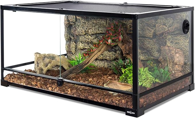 REPTI ZOO 50 Gallon Reptile Glass Terrarium Tank Double Hinge Door with Screen Ventilation Large Reptile Terrarium 36" x 18" x 18"(Knock-Down)
