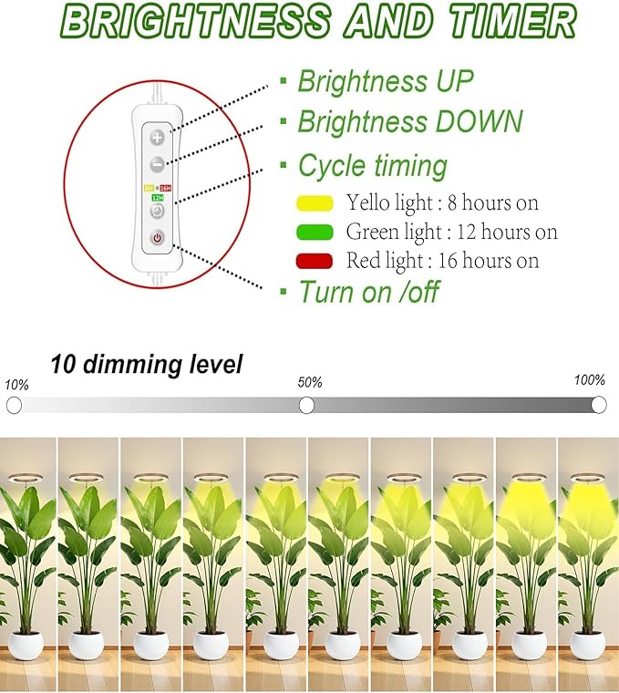 yadoker Plant Grow Light,LED Growing Light Full Spectrum for Indoor Plants,Aluminum Coffee Wood Grain Plant Lights,Height Adjustable, Automatic Timer, 5V Low Safe Voltage