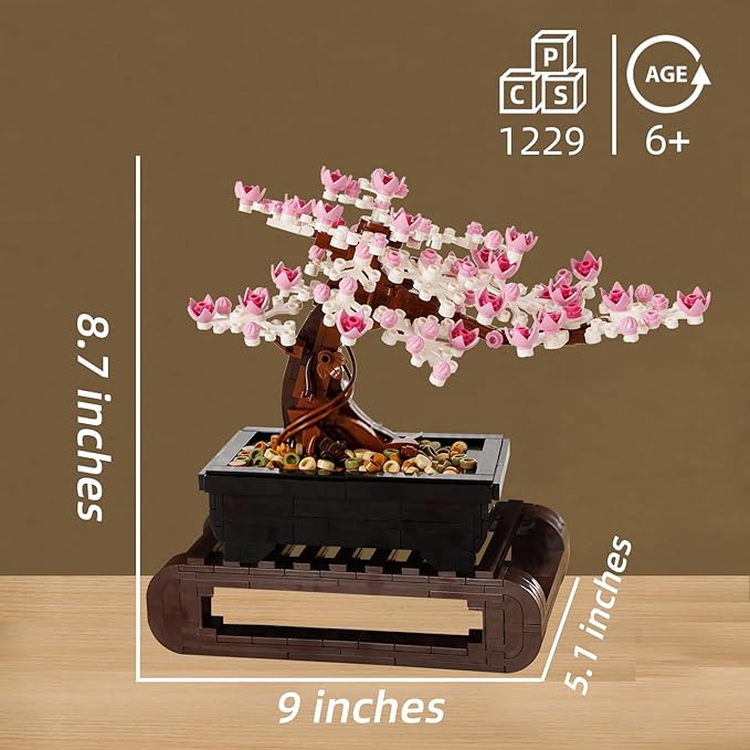 Vamuss 3-In-1Le-go Bonsai Tree Building Set,Cherry Blossom Tree Building Set,DIY Plant Model Botanical Collection Design Kit for Adults,Creative Gift for Home Décor and Office Art