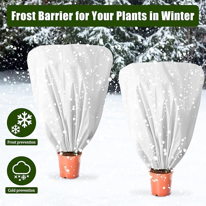 EYNDYN 8 Pcs Plant Covers Frost Protection Bag 47" x 31.5" Winter Reusable Plants Jacket with Drawstring Shrub Protection Wraps Bags Frost Blanket for Winter Outdoor Garden Plants
