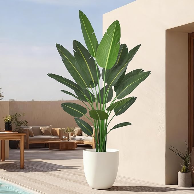 7FT Bird of Paradise Artificial Plant, 84" Tall Artificial Plants Indoor with 19 Realistic Leaves, Fake Floor Plant Faux Tropical Trees with Pot for Home Living Room Office Mall Indoor Decor