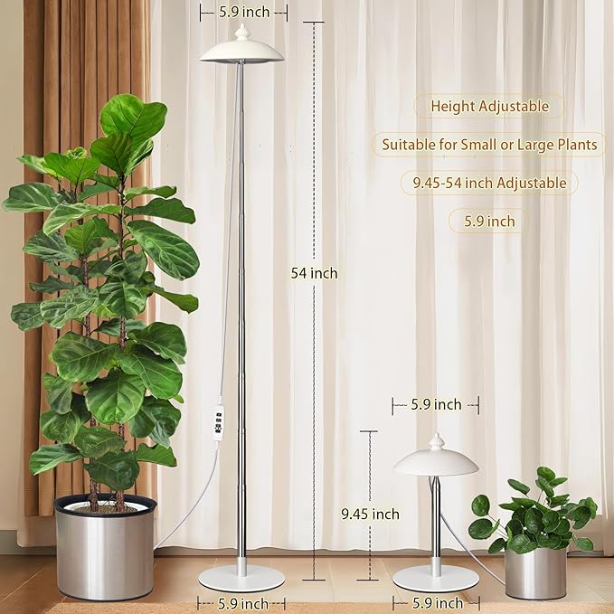 Quplavo LED Floor Grow Lights for Indoor Plants, Corner Stand Full Spectrum Plant Growing Lamp, 10 Dimmable Levels Auto 3/6/9/12H Timer Grow Light, Height Adjustable for Large Tall Plants