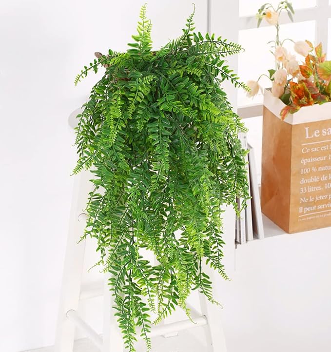 PASYOU Artificial Boston Ivy Plant, Fake Hanging Vines Plastic Plants Ferns Vine Faux UV Resistant Greenery for Indoor Outdoor Bathroom Decor Office Garden Party Wedding Baskets DIY Decoration 2 Pack