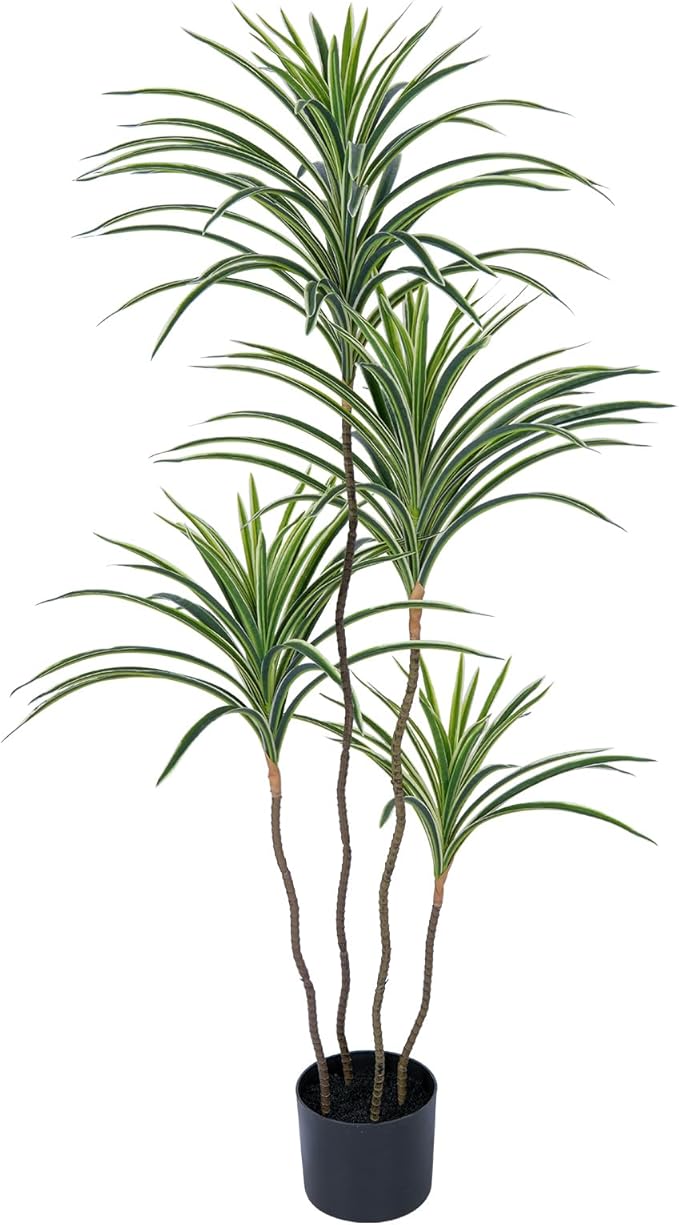 YEPDIN Artificial Dracaena Plants Indoor, 4 ft Faux Tropical Floor Plants Indoor, Tall Fake Yucca Silk Tree in Pot, Artificial Trees for Home Office Decor Indoor Outdoor Housewarming Gift