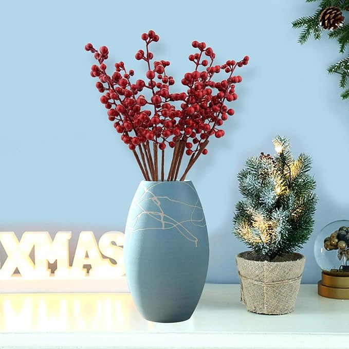 12 Pack Artificial Red Berry Stems Branches, Fake Burgundy Berry Picks Holly Berries for Christmas Tree Xmas Valenintes Wreath Decorations Floral Arrangements Home Holiday DIY Crafts Decor