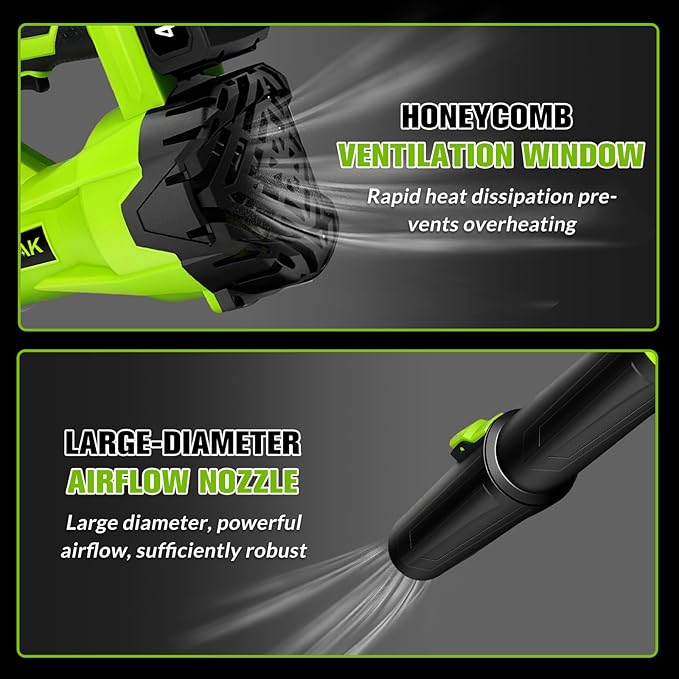 Leaf Blower Cordless, 650CFM & 280MPH Electric Leaf Blower with 2 x 21V4.0Ah Batteries and Fast Charger, 6 Speed Modes, for Lawn Care, Yard Work, Blowing Leaves, Dust