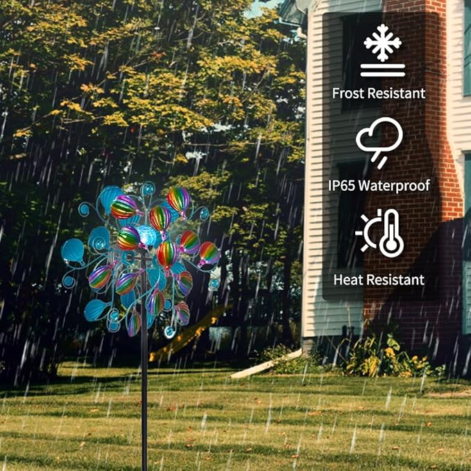 VEWOSTAR Solar Wind Spinners Outdoor,Hot Air Balloon Wind Spinner with LED Glass Ball,Muti-color Wind Spinners for Yard and Garden,Pinwheels Kinetic Wind Spinner,Wind Sculptures & Spinners for Pathway