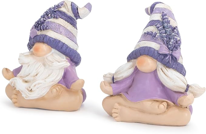 Hodao 2PCS Zen Lavender Meditation Gnomes Figurines Set- Yoga Themed Inspired Home Table & Shelf Decor for Relaxation & Serene Living Spaces Yoga Lavender Decor Retirement Gifts for Women (Purple)