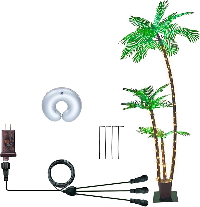 SOSHOT 6FT Lighted Artificial Palm Tree with Three Trunks and Upgraded 260 LED Lights - Outdoor/Indoor Use, Perfect for Tiki Bars, Patios, Homes, Offices, Beaches, Yards Pool and Cruise Party