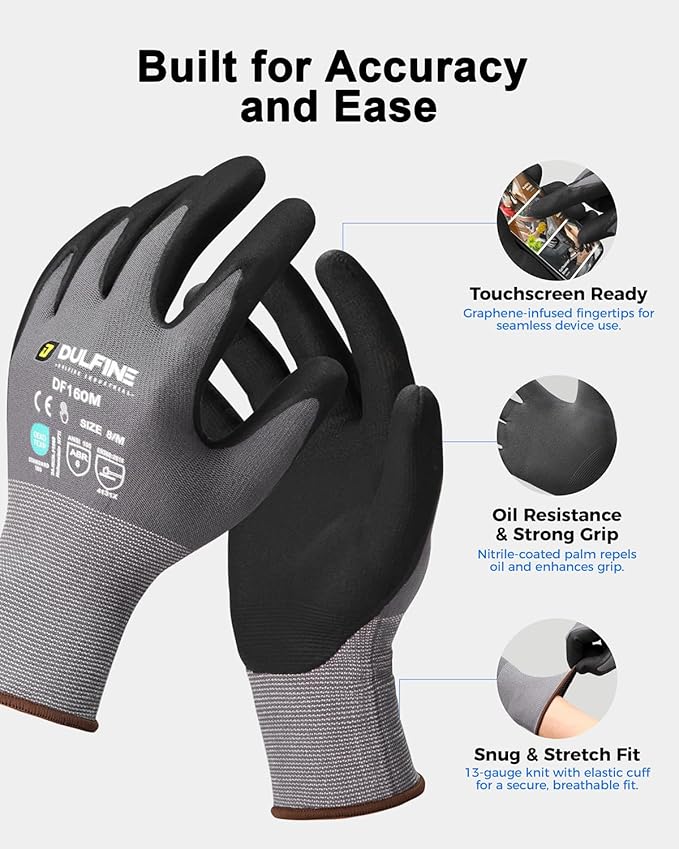 Safety Work Gloves MicroFoam Nitrile Coated-12 Pairs Pack,Seamless Knit Nylon Glove with Black Micro-Foam Nitrile Grip,Ideal for General Purpose,Automotive,Home Improvement,Painting(Extra Large)