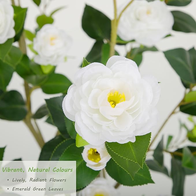 Nafresh 5FT Lush Artificial White Camellia Tree Outdoor 2 Pack, 60inch Faux Camellia Plant, Fake Camellia Flowers Tree for Indoor Outdoor Living Room Home Patio Front Door Garden Decor